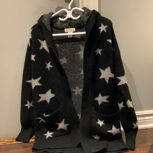 Jessica Simpson Black and White Marled Knit Hooded Cardigan